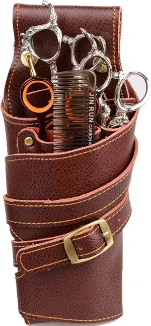 Professional Shear Pouch Hair Comb Container Waist Toolbag Hairdresser Designer Session Bag Box,Hairdressing Scissor Case Belt Barber Tool Bag Brown