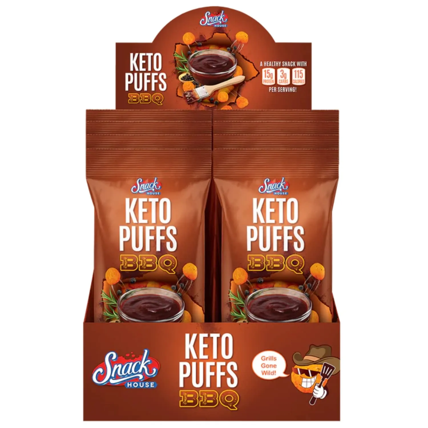 Protein Puffs - Healthy Keto Snacks, Gluten Free, No Sugar Added, High Protein, Low Carb, Low Sugar, Great Tasting Diet Food, 8 Bags (BBQ Puffs)
