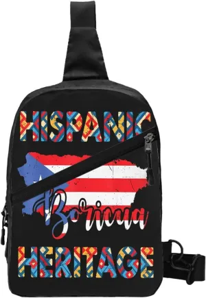 Puerto Rico Flag Hispanic Heritage Month Boricua Rican Portable Crossbody Bag Foldable Sling Bags Sports Gym Chest Daypack Reusable Shoulder Backpack Casual Diagonally Rucksack Fanny Packs
