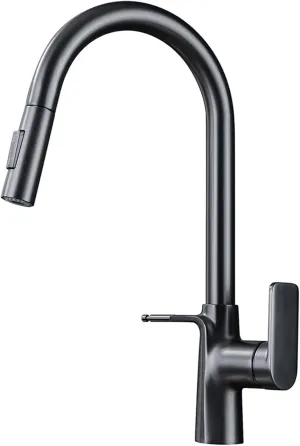 Pull Down Kitchen Sink Faucet Multi-Functional Hot and Cold Mixer Tap with Out Sprayer Brass 360° Rotation Double Hook, Single Handle,Gun Grey (Gun Grey)