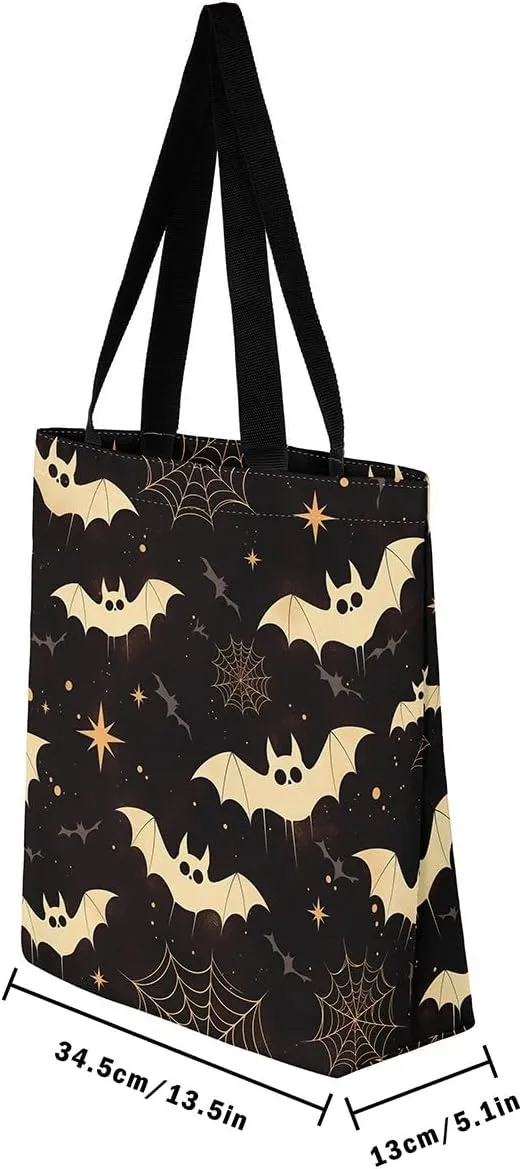 Pumpkin Lantern Canvas Tote Bag Gothic Shoulder Bag for Women,Cartoon Halloween Lights Reusable Cloth Cotton Bags