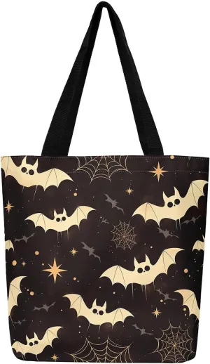 Pumpkin Lantern Canvas Tote Bag Gothic Shoulder Bag for Women,Cartoon Halloween Lights Reusable Cloth Cotton Bags