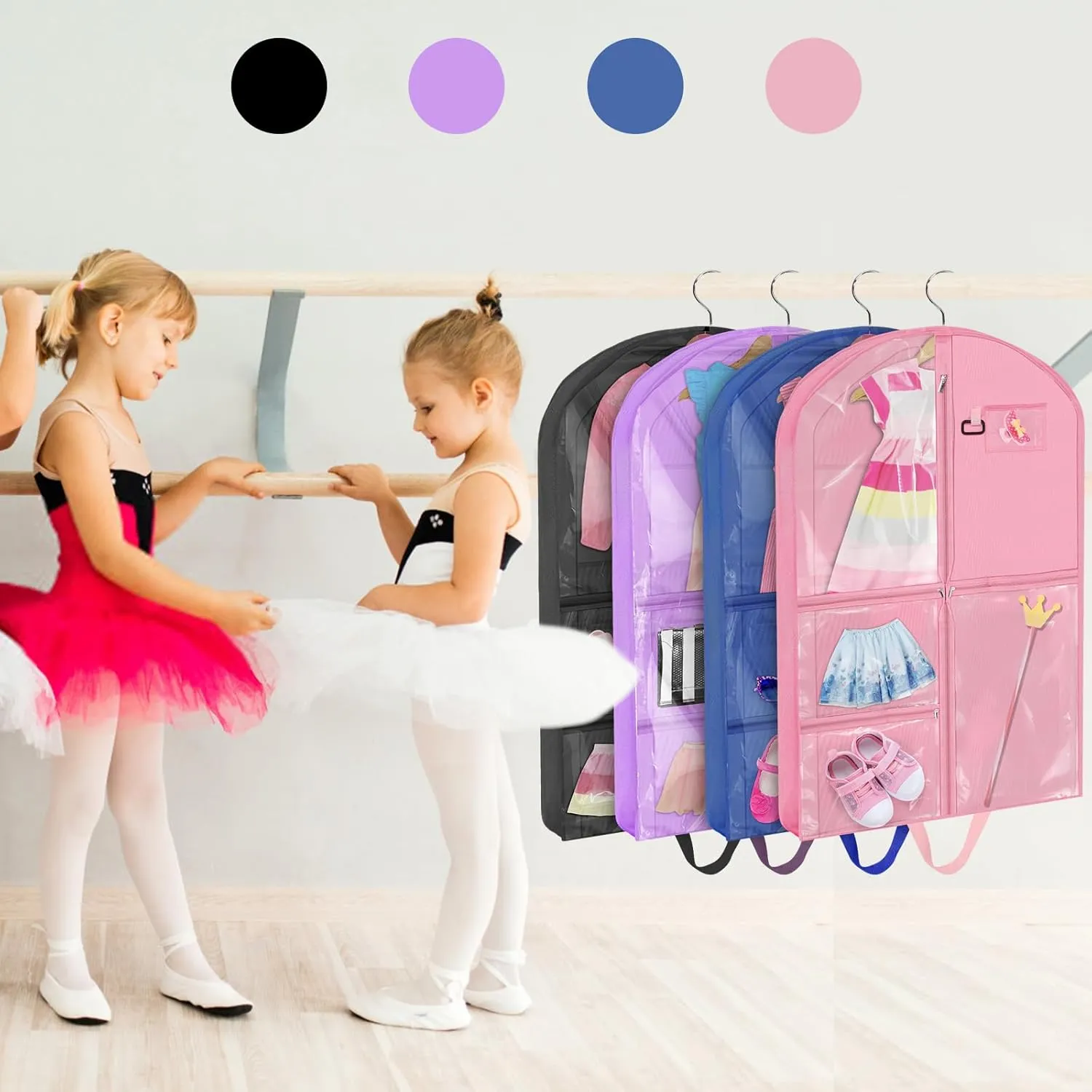 Purple Dance Garment Bags for Dancers, 1pc 24x40x3", Waterproof Garment Bags for Hanging Clothes, Dance Costumes, Girls Dresses for Dance Competition Travel, Dust Proof with Handles & 5 Pockets