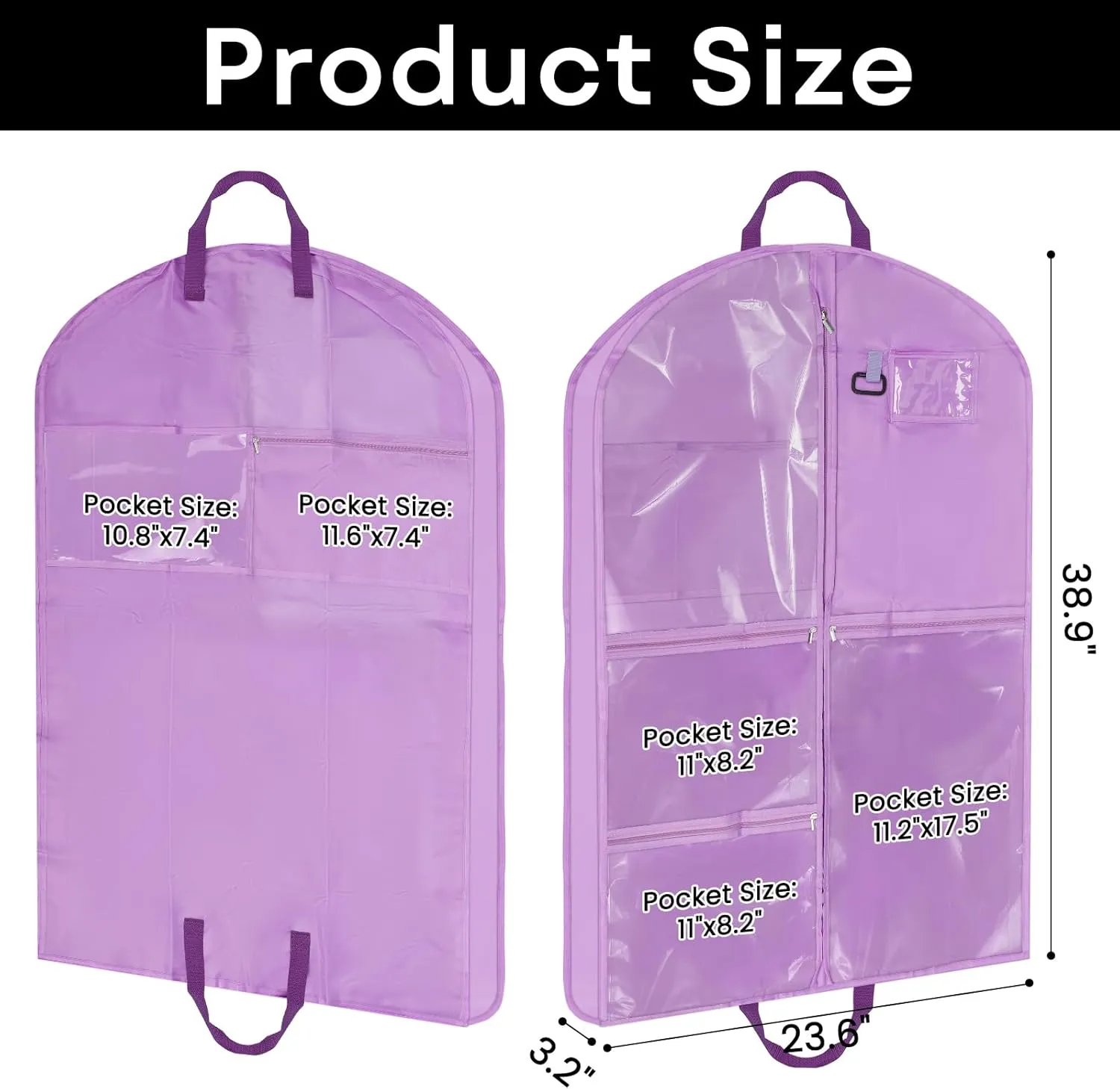Purple Dance Garment Bags for Dancers, 1pc 24x40x3", Waterproof Garment Bags for Hanging Clothes, Dance Costumes, Girls Dresses for Dance Competition Travel, Dust Proof with Handles & 5 Pockets