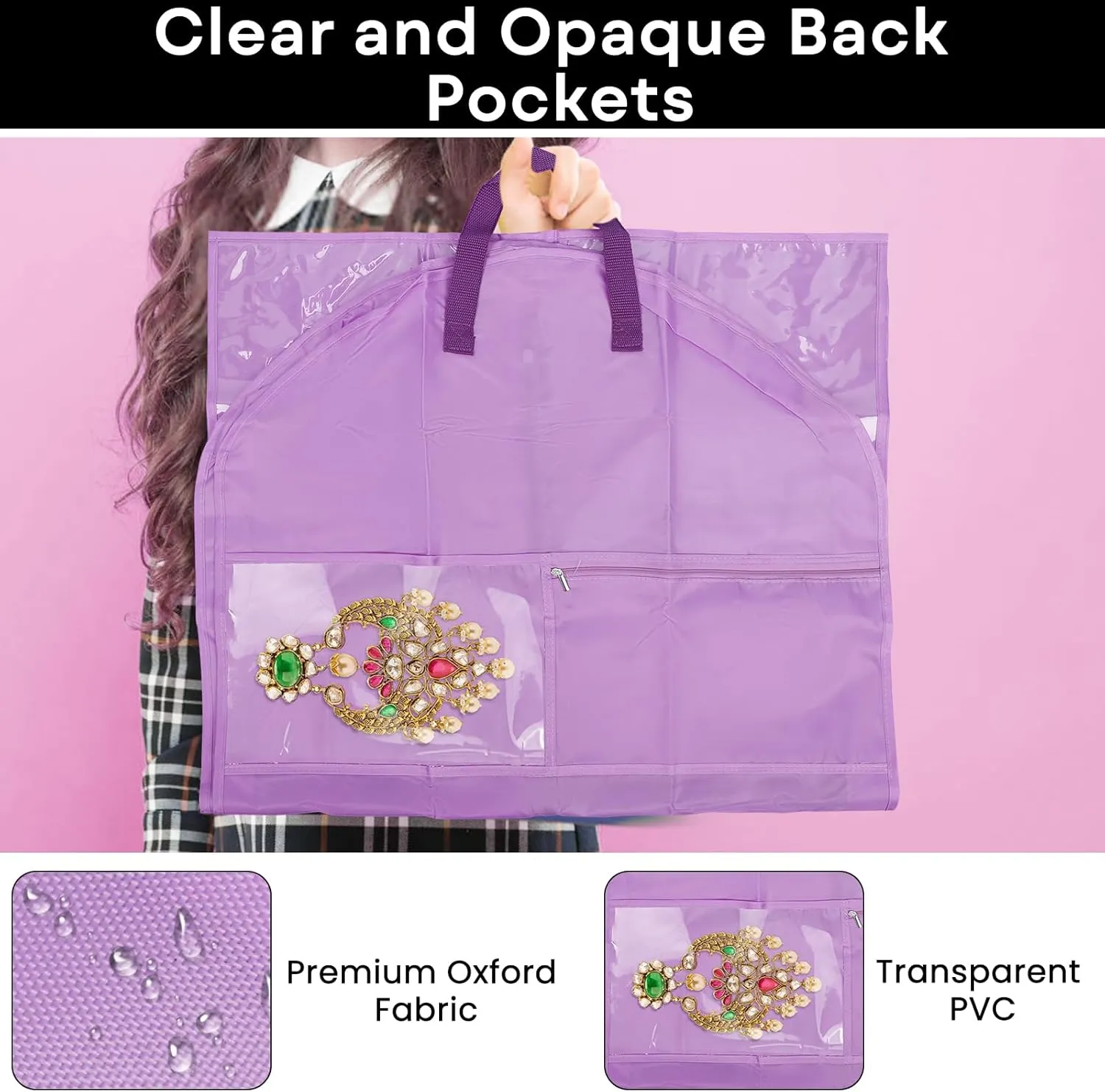 Purple Dance Garment Bags for Dancers, 1pc 24x40x3", Waterproof Garment Bags for Hanging Clothes, Dance Costumes, Girls Dresses for Dance Competition Travel, Dust Proof with Handles & 5 Pockets