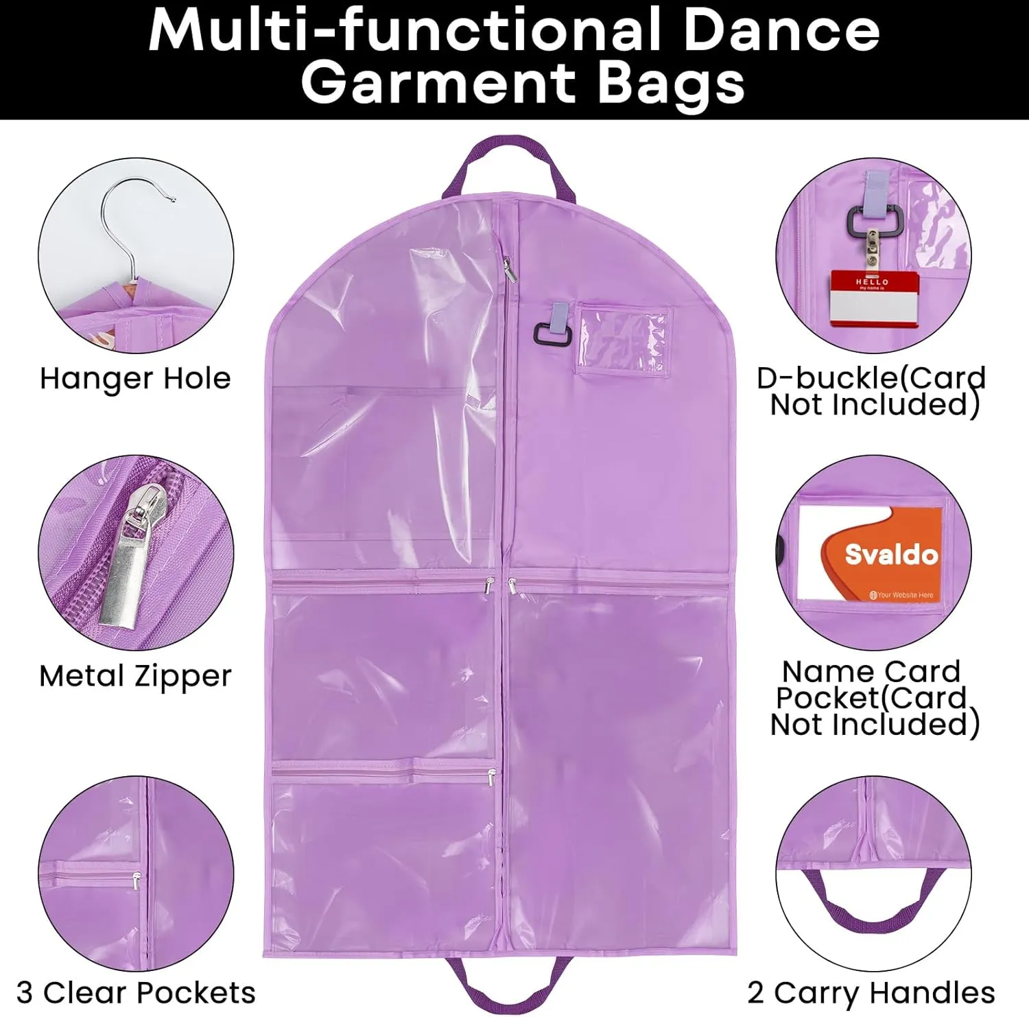 Purple Dance Garment Bags for Dancers, 1pc 24x40x3", Waterproof Garment Bags for Hanging Clothes, Dance Costumes, Girls Dresses for Dance Competition Travel, Dust Proof with Handles & 5 Pockets
