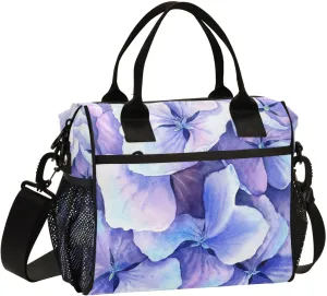 Purple Hydrangea Flower Petals Lunch Bag Insulated Lunch Box for Women Men Cooler Bag Leakproof Reusable Lunch Tote Bag with Shoulder Strap Work Picnic