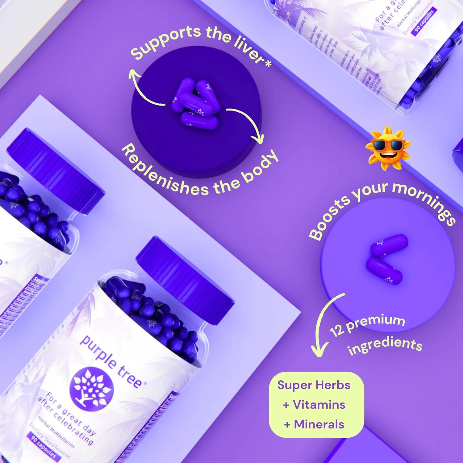 purple tree Post-Celebration Wellness Vitamins | Liver Support, Rapid Hydration, Body Replenisher | Dihydromyricetin DHM, Milk Thistle, Electrolytes, Vitamin B, Willow Bark, Quercetin (30 Pills)