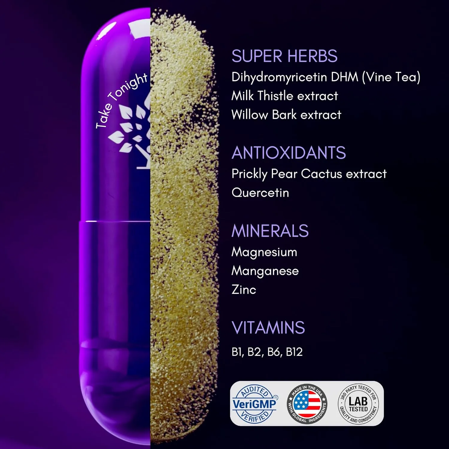 purple tree Post-Celebration Wellness Vitamins | Liver Support, Rapid Hydration, Body Replenisher | Dihydromyricetin DHM, Milk Thistle, Electrolytes, Vitamin B, Willow Bark, Quercetin (30 Pills)