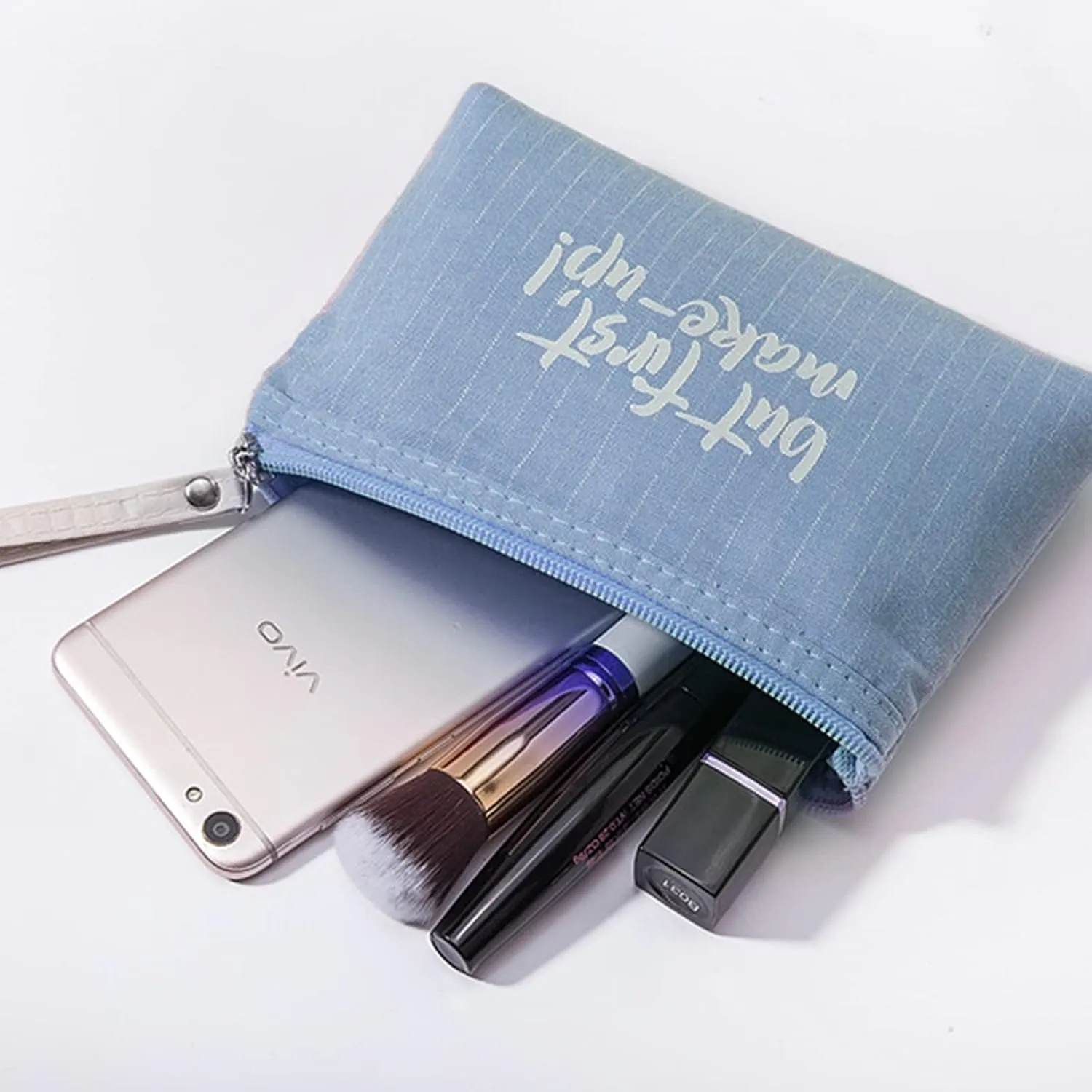 Qikuver Canvas Cosmetic Bags, 2 Pieces Cosmetic Bags for Women, Makeup bag Cute Cosmetic Bag Organizer Small Mini Makeup Pouch for Purse Toiletry Bag