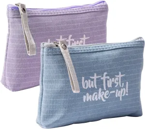 Qikuver Canvas Cosmetic Bags, 2 Pieces Cosmetic Bags for Women, Makeup bag Cute Cosmetic Bag Organizer Small Mini Makeup Pouch for Purse Toiletry Bag