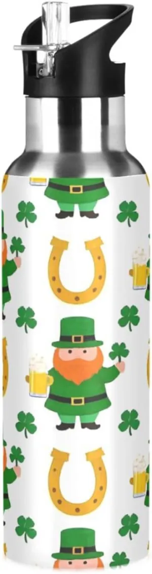 Qilmy Cute Gnomes Sport Water Bottle with Straw Lid Double Wall Vacuum Insulated Flask Stainless Steel Water Bottle 20 oz