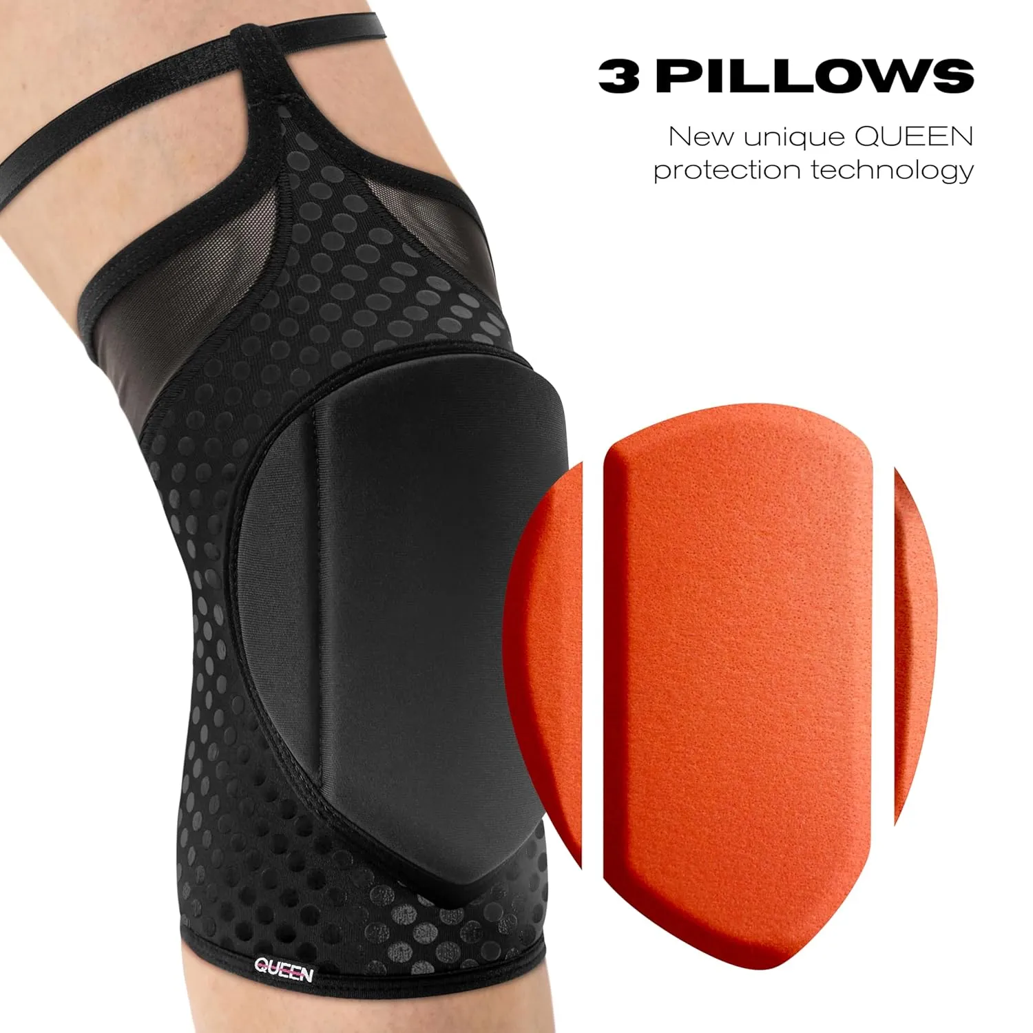 Queen Wear – Black Fire Grip – Pole Dance Knee Pads – Perfect Woman Protection for Ballet Modern Dance and Indoor Sports (L)