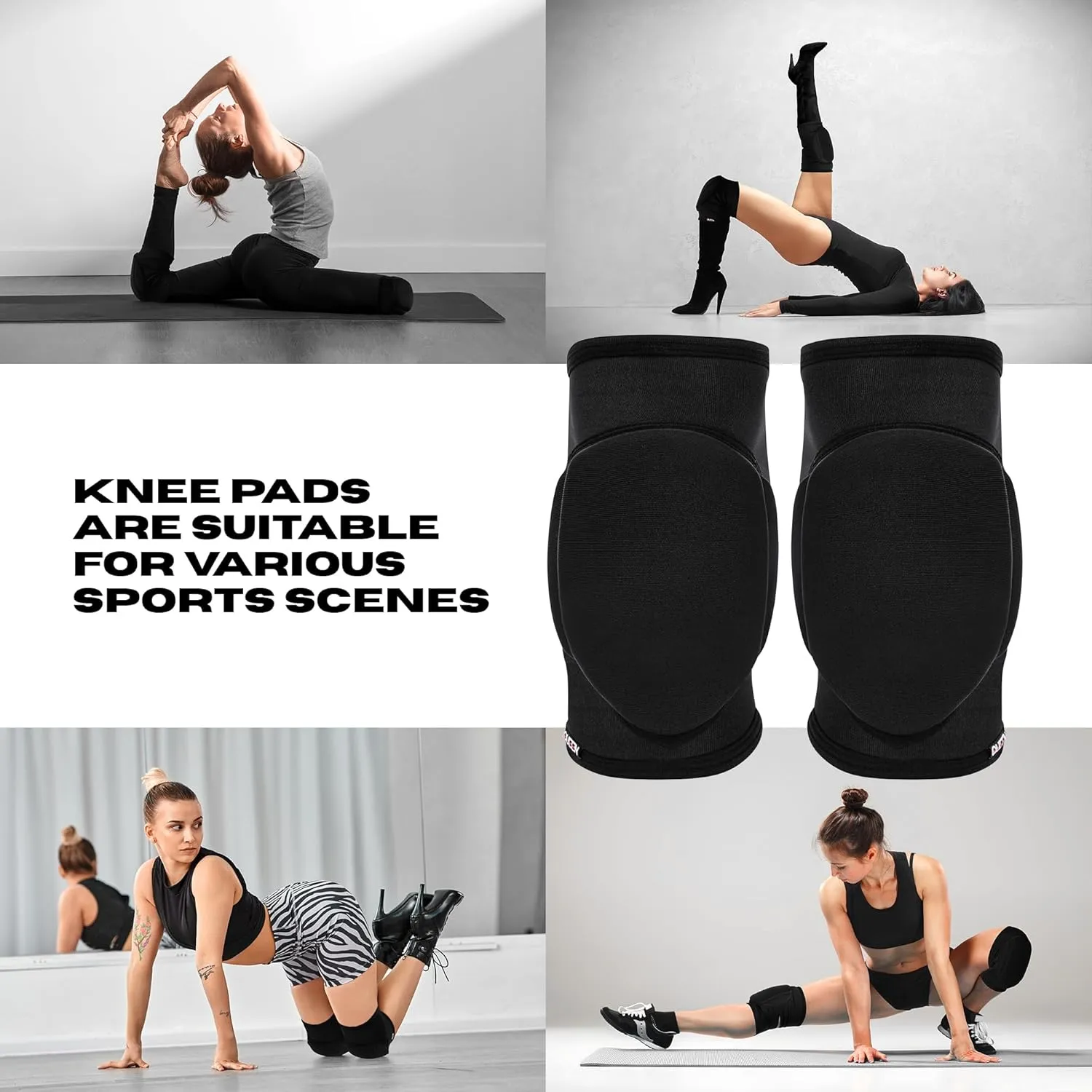 Queen Wear – Sleek Black – Pole Dance Knee Pads Perfect Woman Protection for Ballet Modern Dance and Indoor Sports (L)