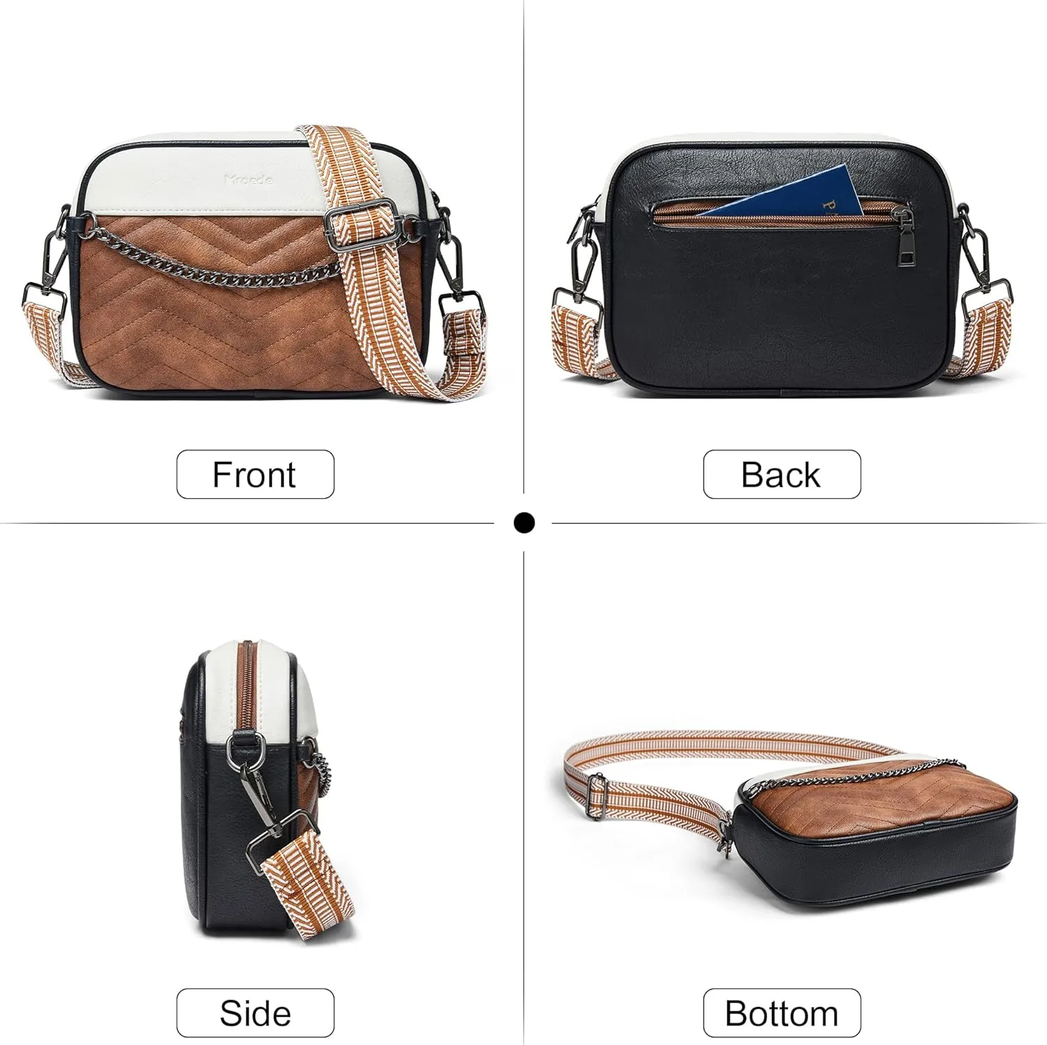 Quilted Crossbody Bags for Women 3-Pockets Crossbody Purses Vegan Leather Shoulder Handbags with Wide Strap