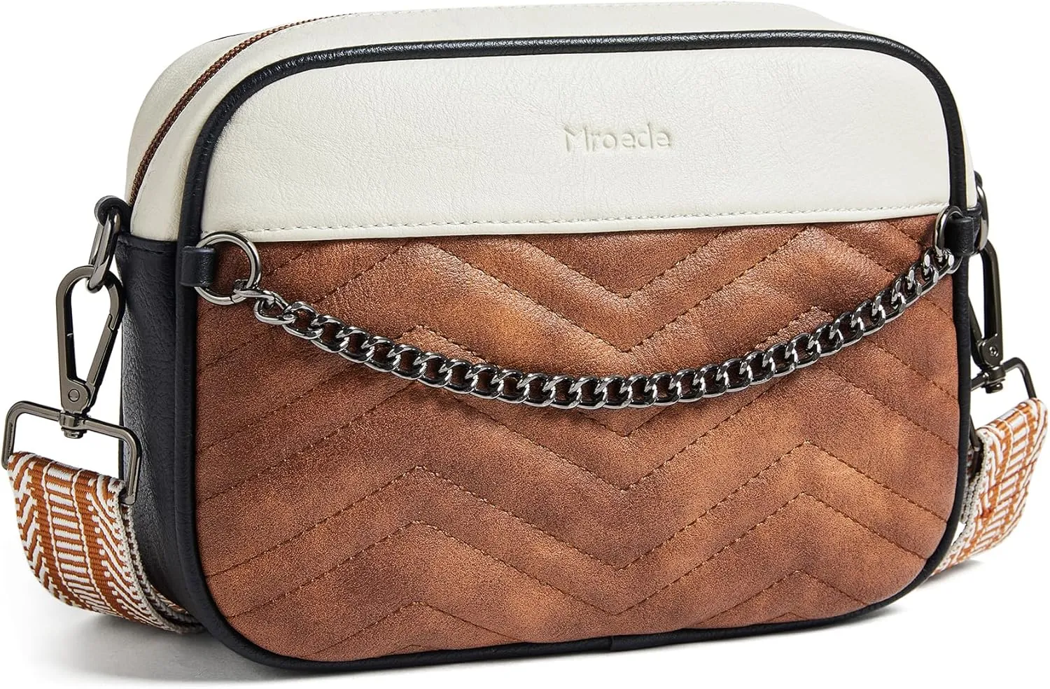 Quilted Crossbody Bags for Women 3-Pockets Crossbody Purses Vegan Leather Shoulder Handbags with Wide Strap