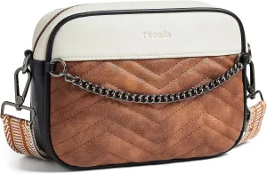 Quilted Crossbody Bags for Women 3-Pockets Crossbody Purses Vegan Leather Shoulder Handbags with Wide Strap