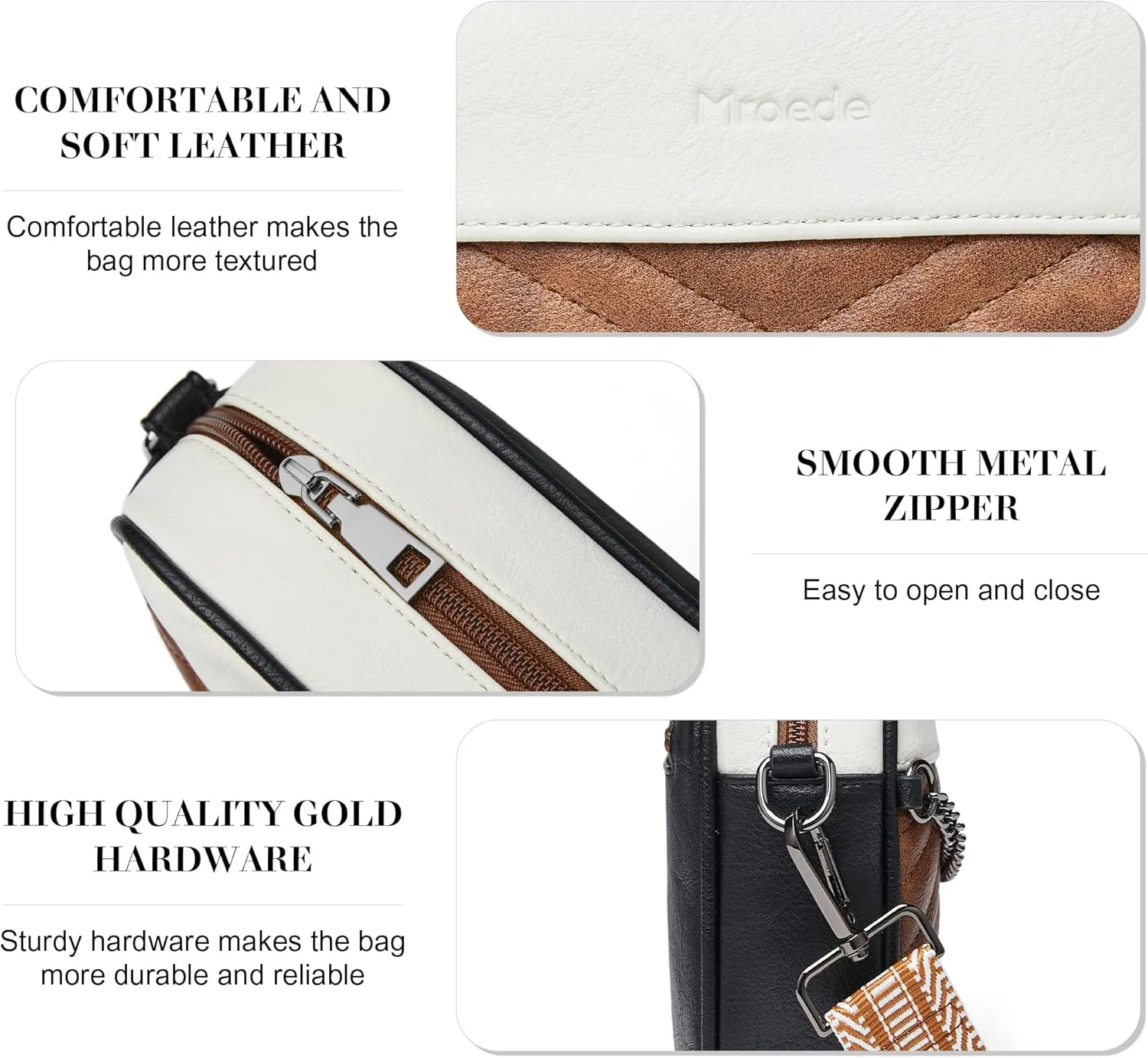 Quilted Crossbody Bags for Women 3-Pockets Crossbody Purses Vegan Leather Shoulder Handbags with Wide Strap