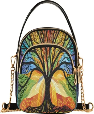 Quilted Crossbody Bags for Women,An Illustration Of A Tree with Vibrant Branches Reaching Out and Intertwining Symbolizing The Growt Women's Crossbody Handbags Small Travel Purses Phone Bag