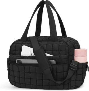 Quilted Duffle Tote Bag - Cute Gym Tote For Women - Travel Carry On Weekender Bag