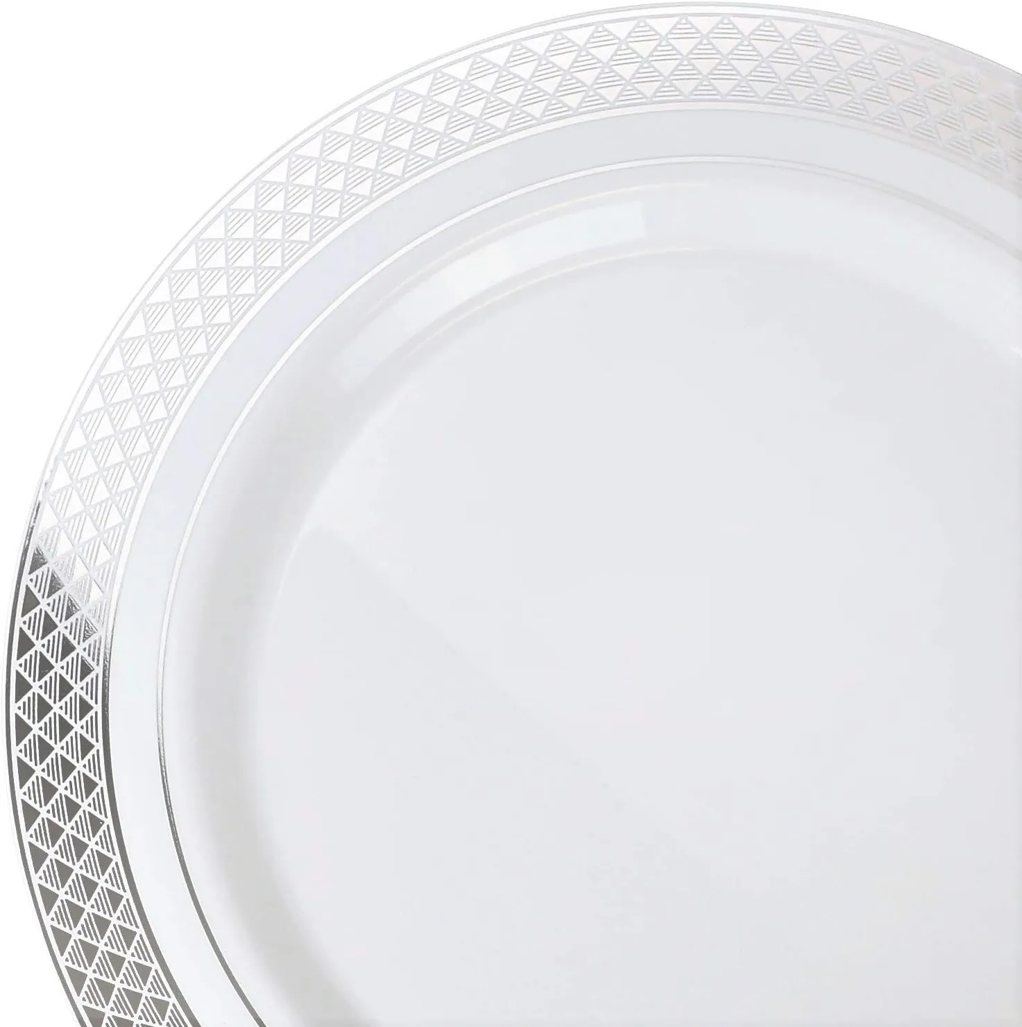 " OCCASIONS " 120 Plates Pack, Heavyweight Disposable Wedding Party Plastic Plates (10.5'' Dinner Plate, Celebration in White & Silver)