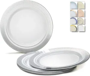" OCCASIONS " 120 Plates Pack, Heavyweight Disposable Wedding Party Plastic Plates (10.5'' Dinner Plate, Celebration in White & Silver)