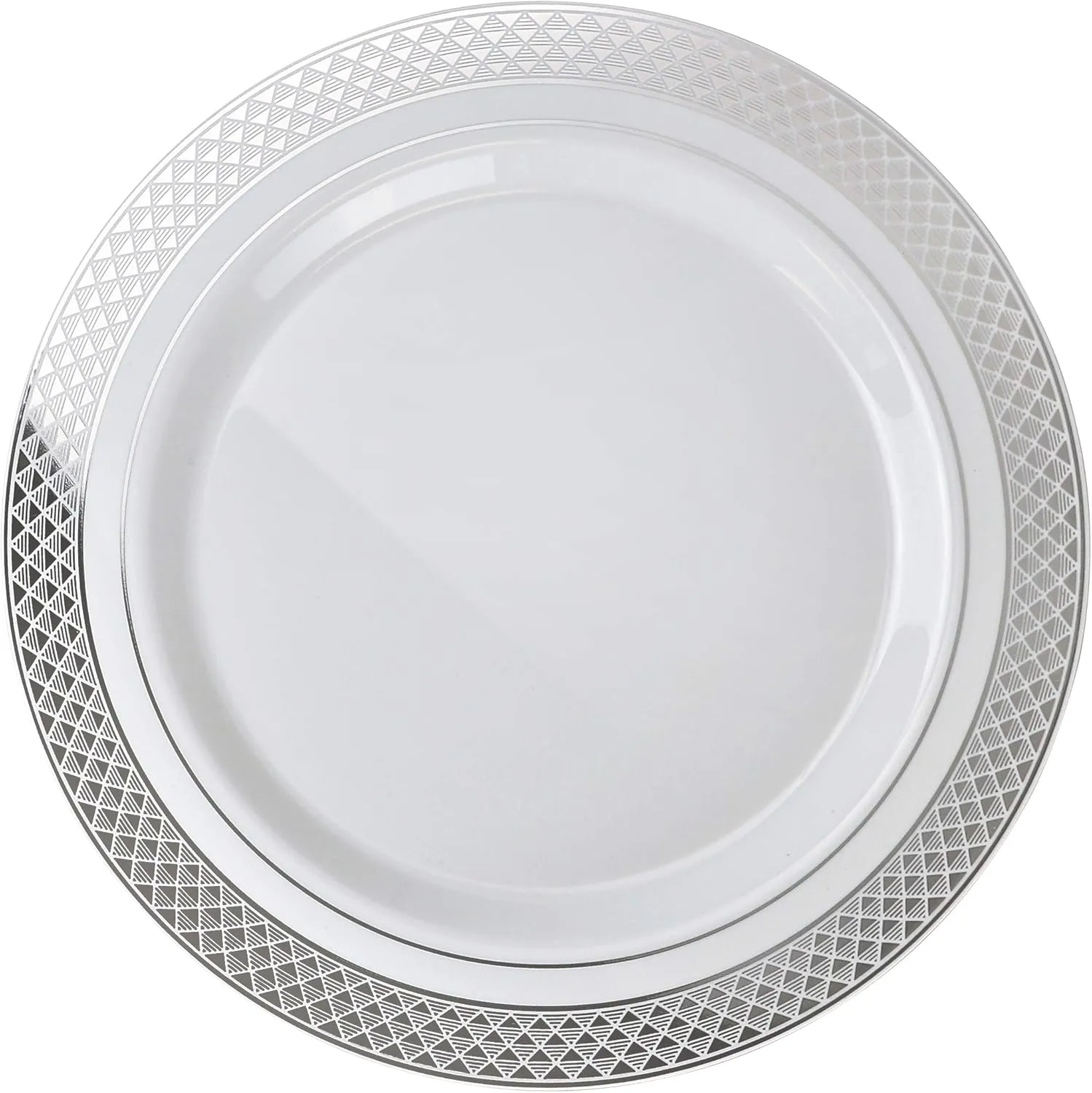 " OCCASIONS " 120 Plates Pack, Heavyweight Disposable Wedding Party Plastic Plates (10.5'' Dinner Plate, Celebration in White & Silver)