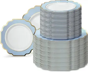 " OCCASIONS " 240 Plates Pack (120 Guests) Heavyweight Wedding Party Disposable Plastic Plates Set -120 x 10.5'' Dinner   120 x 8'' Salad/Dessert Plate (Imperial in White/Blue & Gold)
