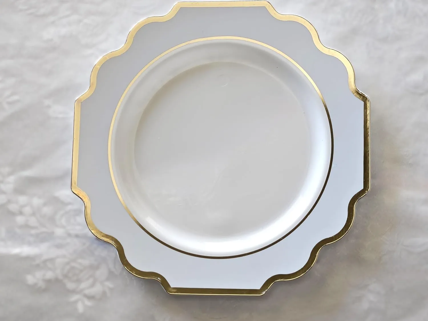" OCCASIONS " 240 Plates Pack (120 Guests) Heavyweight Wedding Party Disposable Plastic Plates Set -120 x 10.5'' Dinner   120 x 8'' Salad/Dessert Plate (Imperial in White/Blue & Gold)