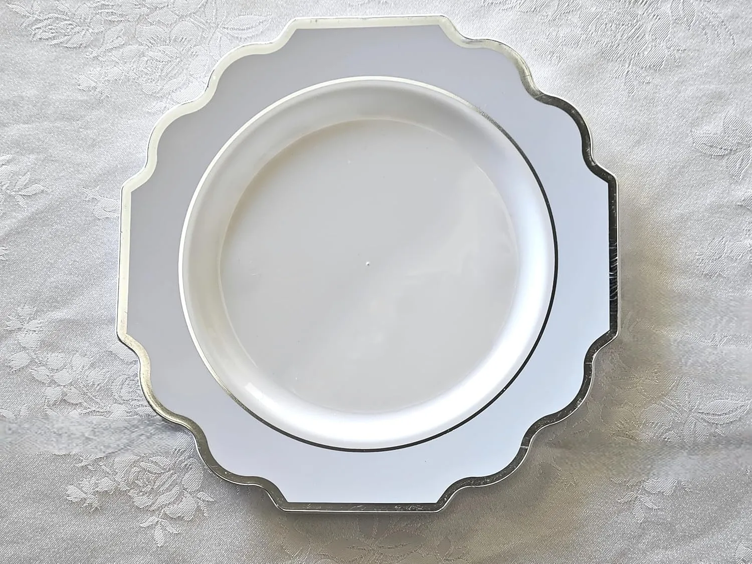 " OCCASIONS " 240 Plates Pack (120 Guests) Heavyweight Wedding Party Disposable Plastic Plates Set -120 x 10.5'' Dinner   120 x 8'' Salad/Dessert Plate (Imperial in White/Blue & Silver)