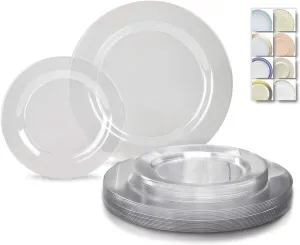 " OCCASIONS " 240 Plates Pack,(120 Guests) Heavyweight Wedding Party Disposable Plastic Plates Set -120 x 10.5'' Dinner   120 x 7.5'' Salad/Dessert (Plain Clear)