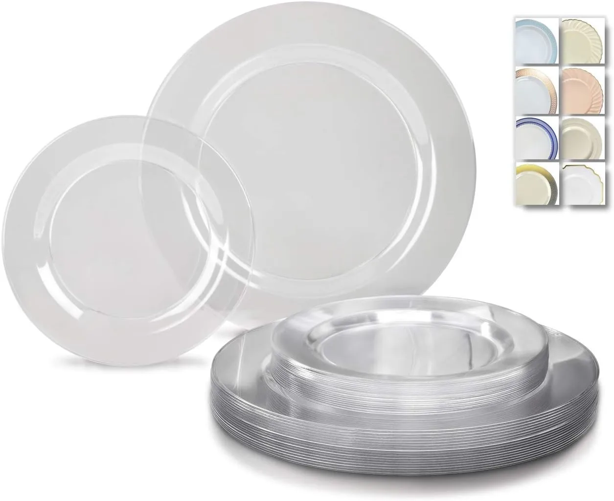 " OCCASIONS " 240 Plates Pack,(120 Guests) Heavyweight Wedding Party Disposable Plastic Plates Set -120 x 10.5'' Dinner   120 x 7.5'' Salad/Dessert (Plain Clear)