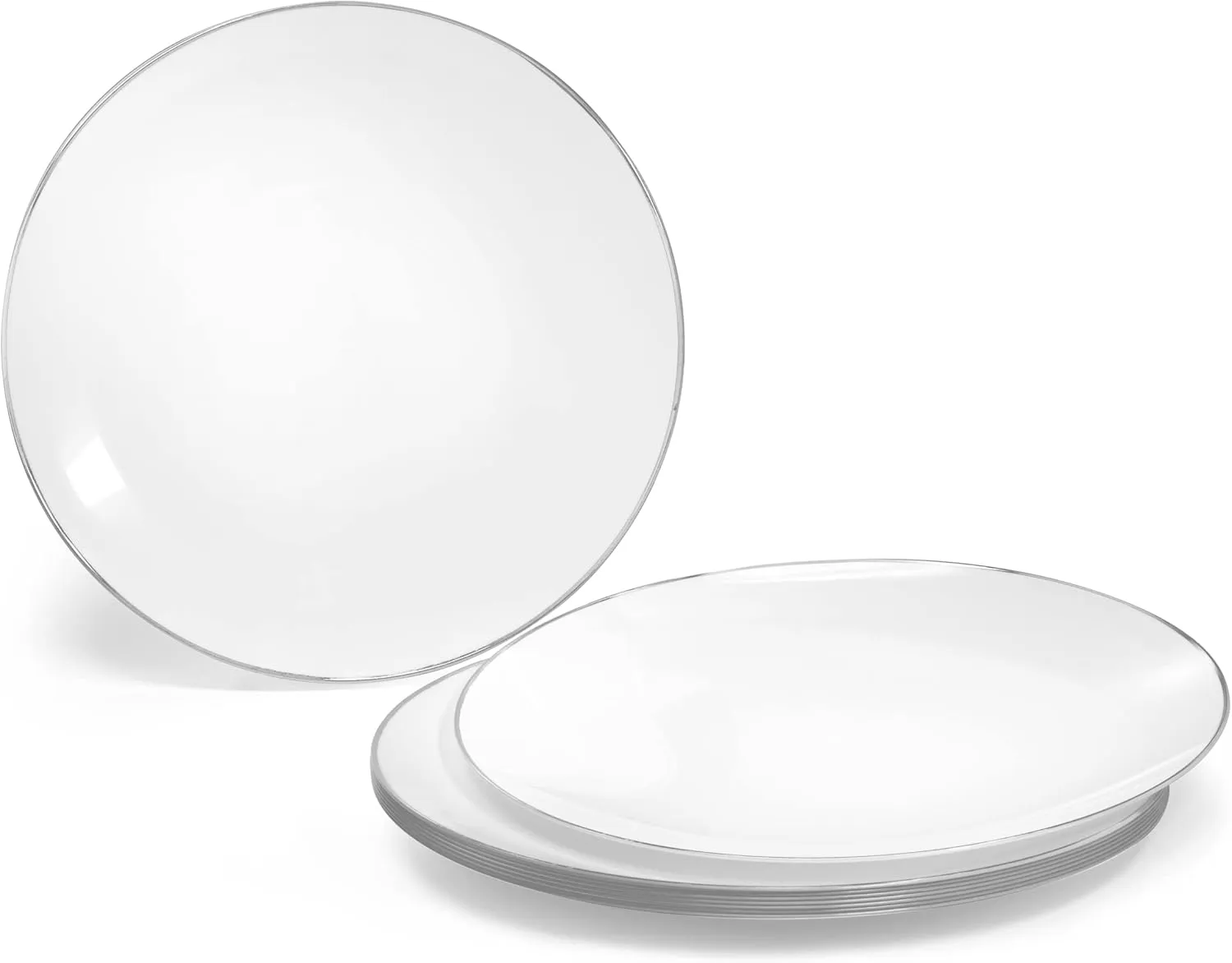 " OCCASIONS " 240 Plates Pack,(120 Guests) Premium Wedding Party Disposable Plastic Plates Set -120 x 10.25'' Dinner   120 x 7.5'' Salad/Dessert (Bali, White & Silver)