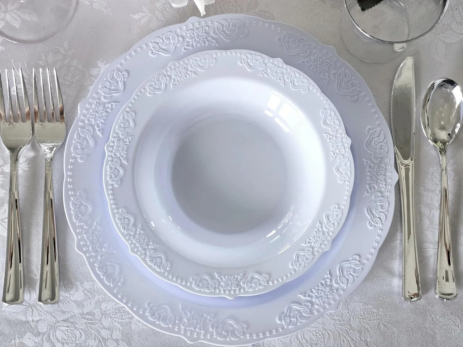 " OCCASIONS " 240 Plates Pack,(120 Guests) Vintage Wedding Party Disposable Plastic Plates Set-120x10.25'' Dinner  120x7.5'' Salad/Dessert Plate (Portofino Plain Blue)