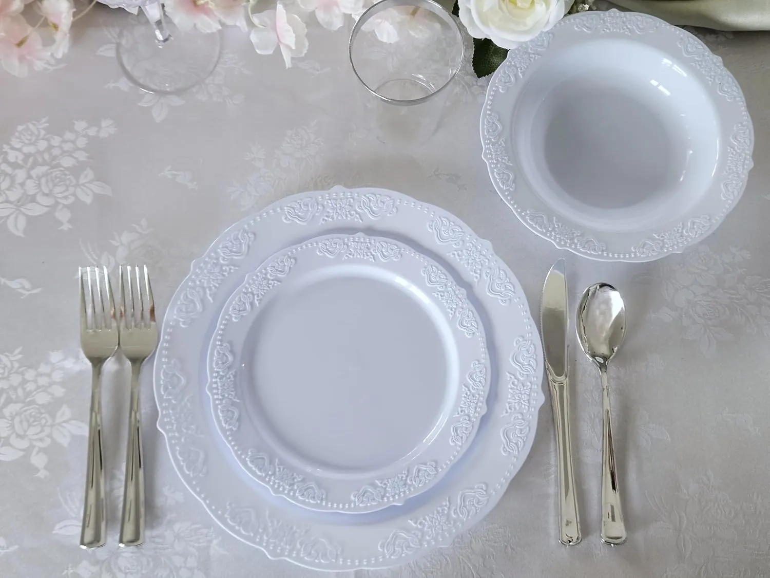 " OCCASIONS " 240 Plates Pack,(120 Guests) Vintage Wedding Party Disposable Plastic Plates Set-120x10.25'' Dinner  120x7.5'' Salad/Dessert Plate (Portofino Plain Blue)