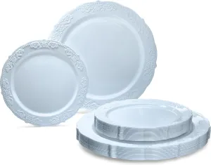 " OCCASIONS " 240 Plates Pack,(120 Guests) Vintage Wedding Party Disposable Plastic Plates Set-120x10.25'' Dinner  120x7.5'' Salad/Dessert Plate (Portofino Plain Blue)