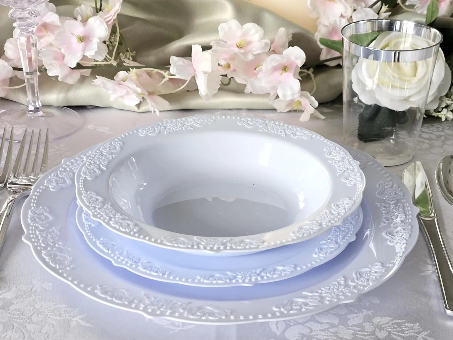 " OCCASIONS " 240 Plates Pack,(120 Guests) Vintage Wedding Party Disposable Plastic Plates Set-120x10.25'' Dinner  120x7.5'' Salad/Dessert Plate (Portofino Plain Blue)