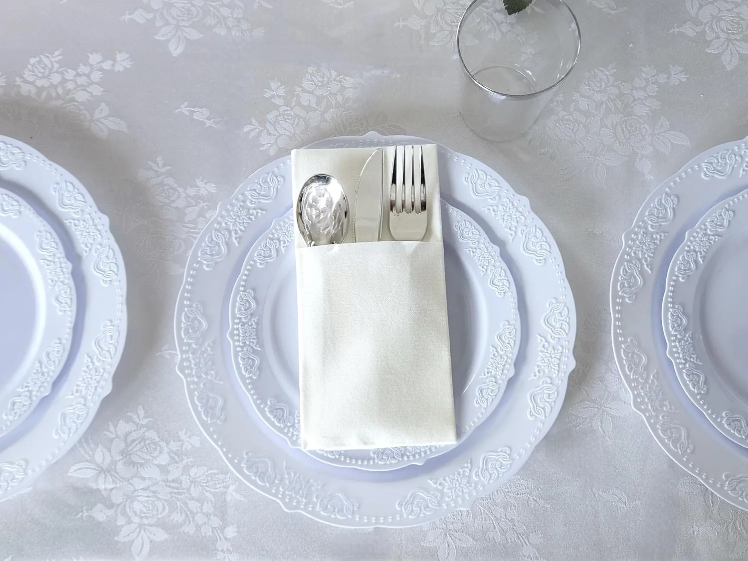 " OCCASIONS " 240 Plates Pack,(120 Guests) Vintage Wedding Party Disposable Plastic Plates Set-120x10.25'' Dinner  120x7.5'' Salad/Dessert Plate (Portofino Plain Blue)