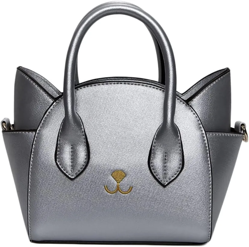 QZUnique Cat Purse for Women Cute Top Handle Shoulder Bag for Teens Girls Pu Leather Gothic Handbag Crossbody Bag