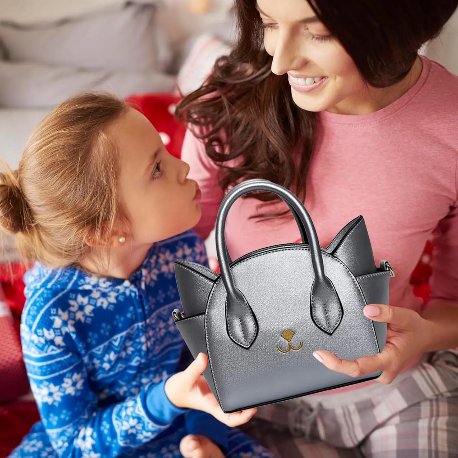 QZUnique Cat Purse for Women Cute Top Handle Shoulder Bag for Teens Girls Pu Leather Gothic Handbag Crossbody Bag