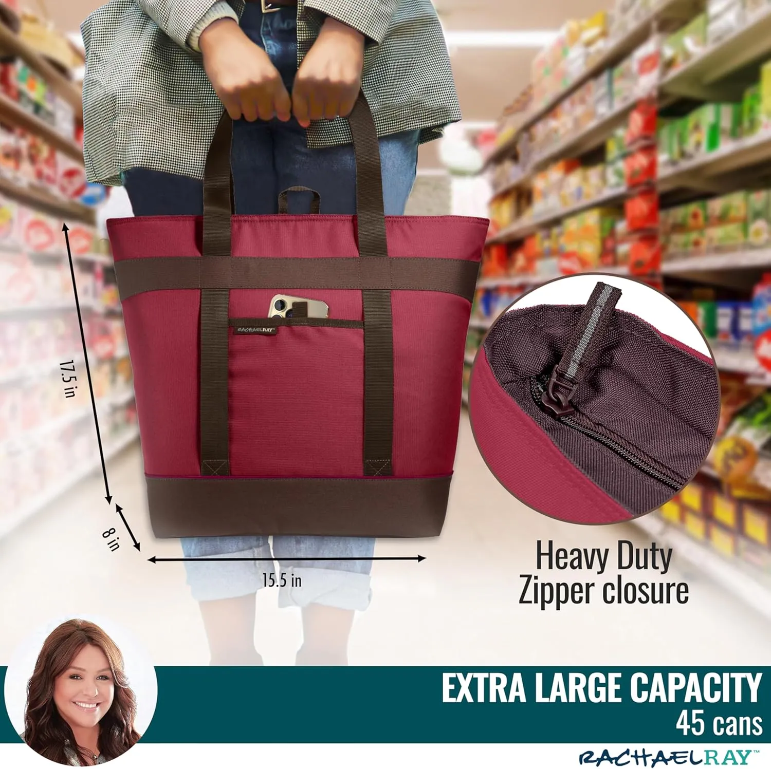Rachael Ray Jumbo Chillout Thermal Tote, Insulated Soft Sided Cooler Bag