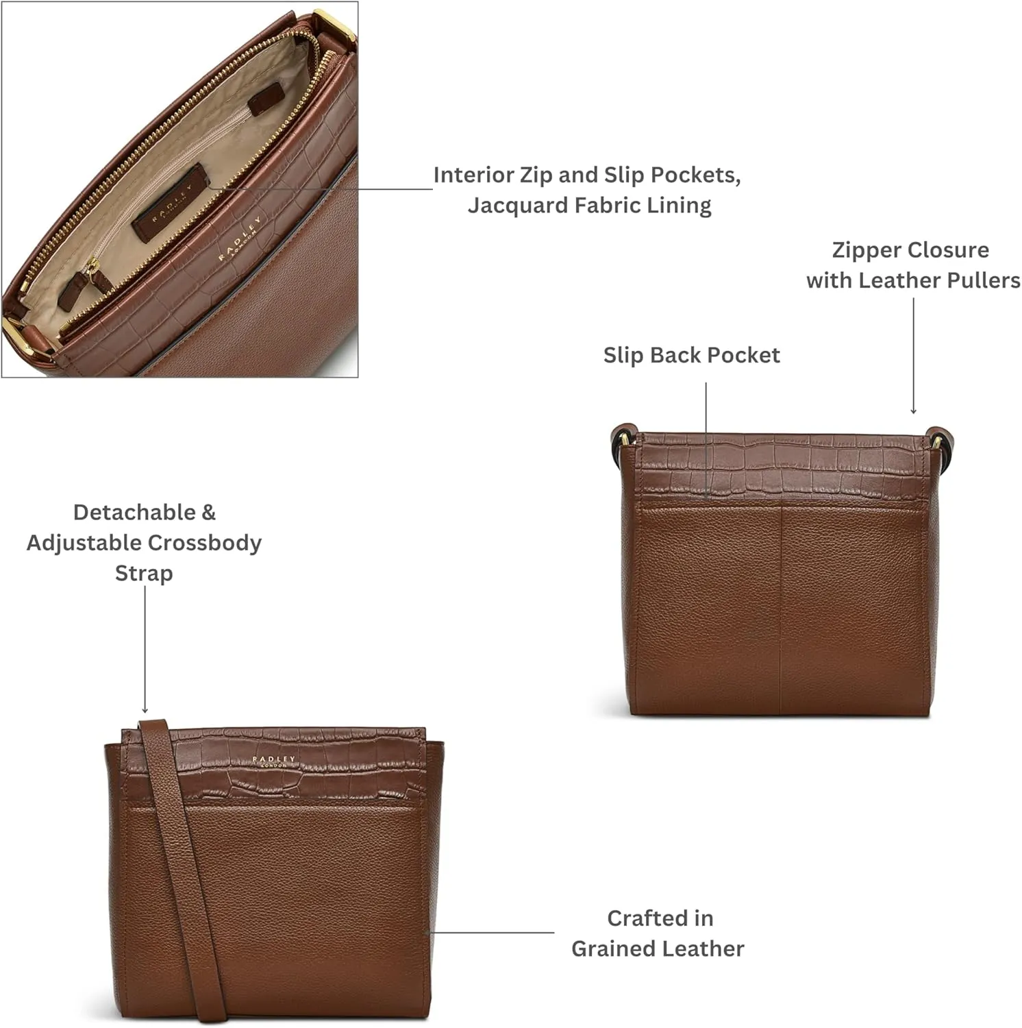 RADLEY London Downtown Women’s Small Leather Ziptop Crossbody Bag