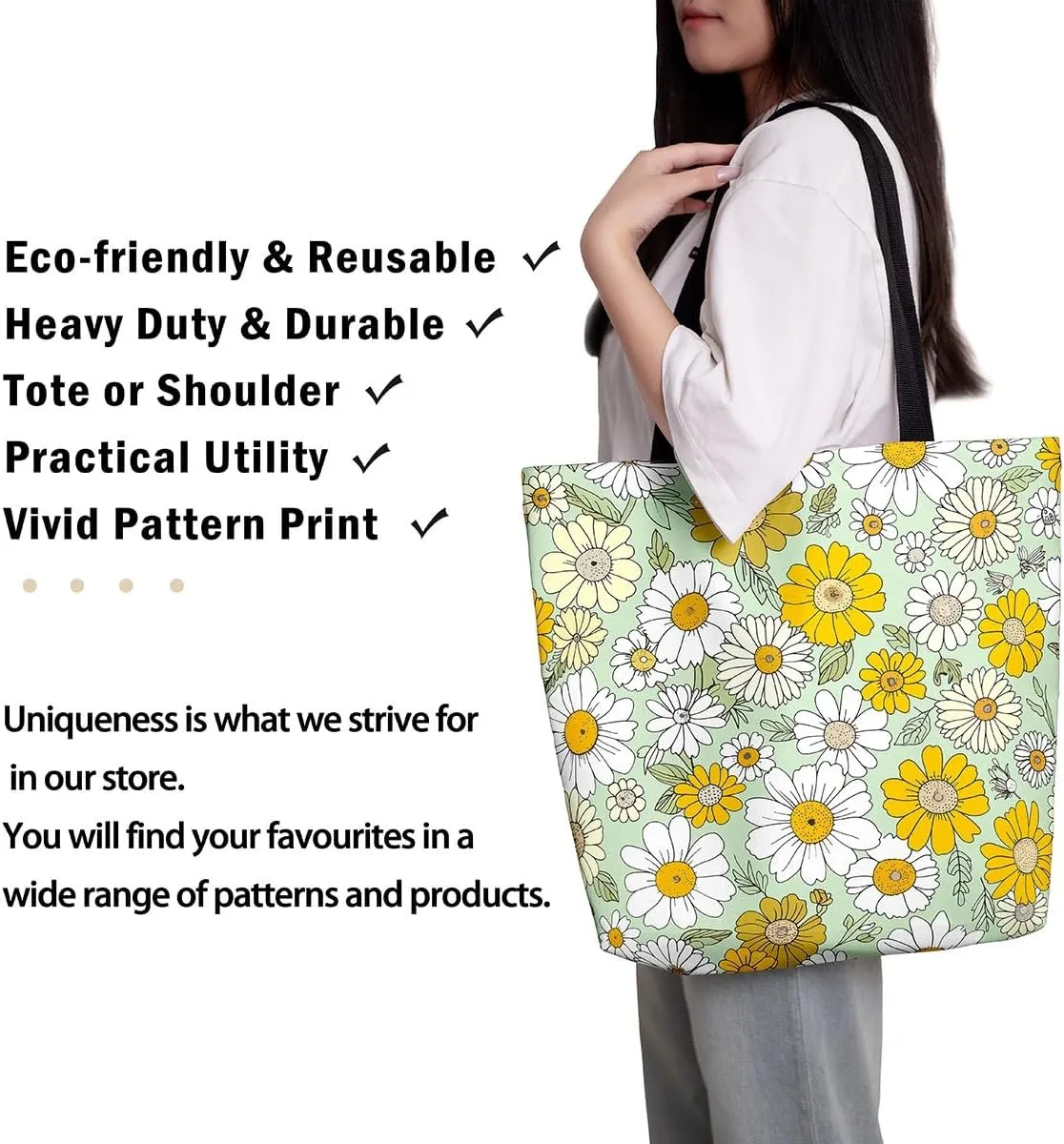 Rainbow Canvas Tote Bag for Women,Love Hearts Duffle Bag Colorful Cartoon Raindrop Reusable Grocery Shoulder Bag
