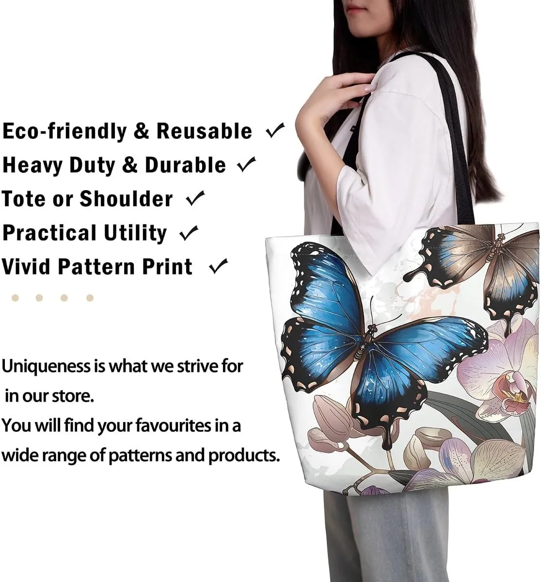 Rainbow Canvas Tote Bag for Women,Love Hearts Duffle Bag Colorful Cartoon Raindrop Reusable Grocery Shoulder Bag