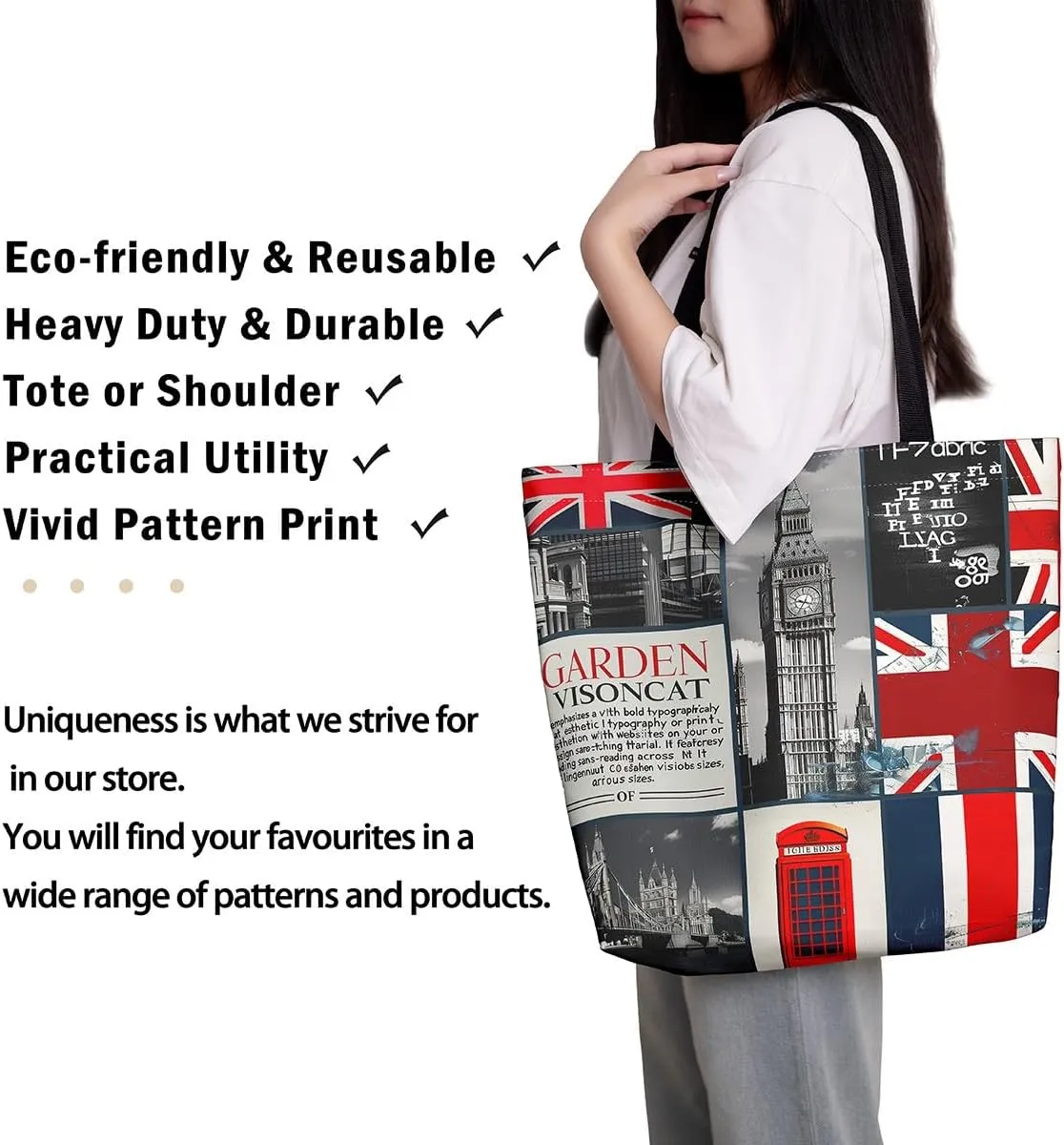 Rainbow Canvas Tote Bag for Women,Love Hearts Duffle Bag Colorful Cartoon Raindrop Reusable Grocery Shoulder Bag