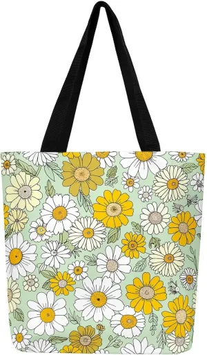 Rainbow Canvas Tote Bag for Women,Love Hearts Duffle Bag Colorful Cartoon Raindrop Reusable Grocery Shoulder Bag