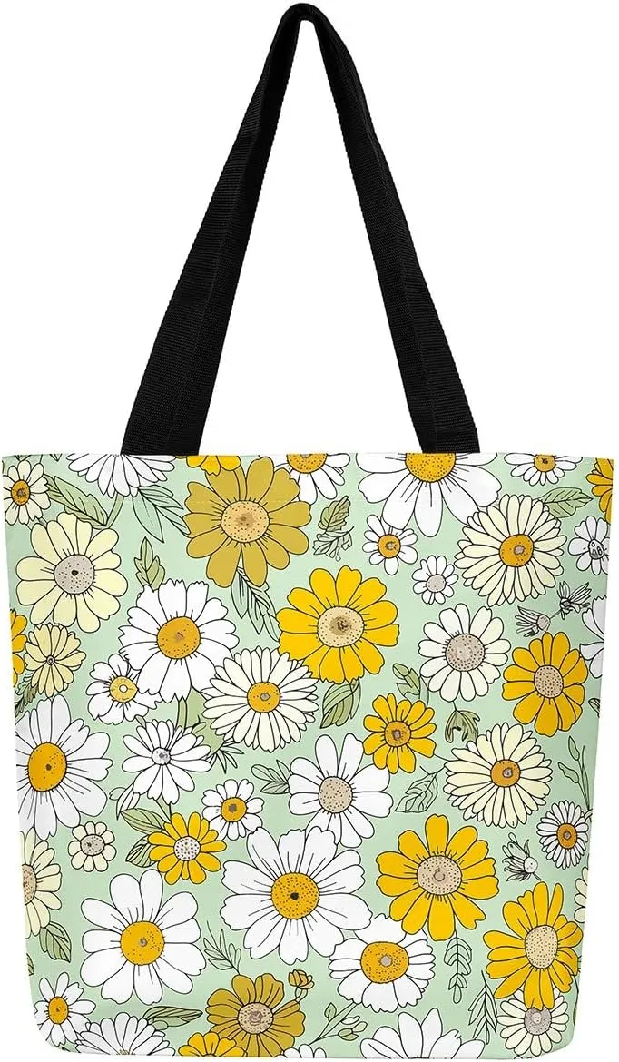 Rainbow Canvas Tote Bag for Women,Love Hearts Duffle Bag Colorful Cartoon Raindrop Reusable Grocery Shoulder Bag