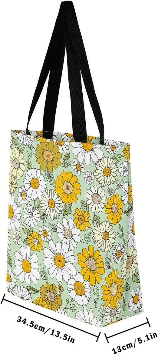 Rainbow Canvas Tote Bag for Women,Love Hearts Duffle Bag Colorful Cartoon Raindrop Reusable Grocery Shoulder Bag