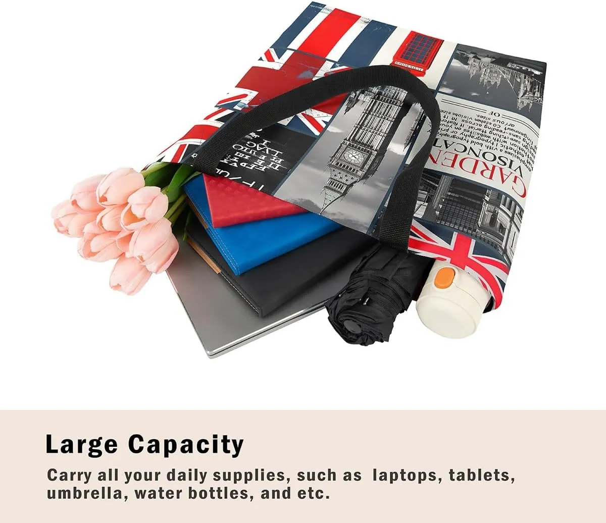 Rainbow Canvas Tote Bag for Women,Love Hearts Duffle Bag Colorful Cartoon Raindrop Reusable Grocery Shoulder Bag