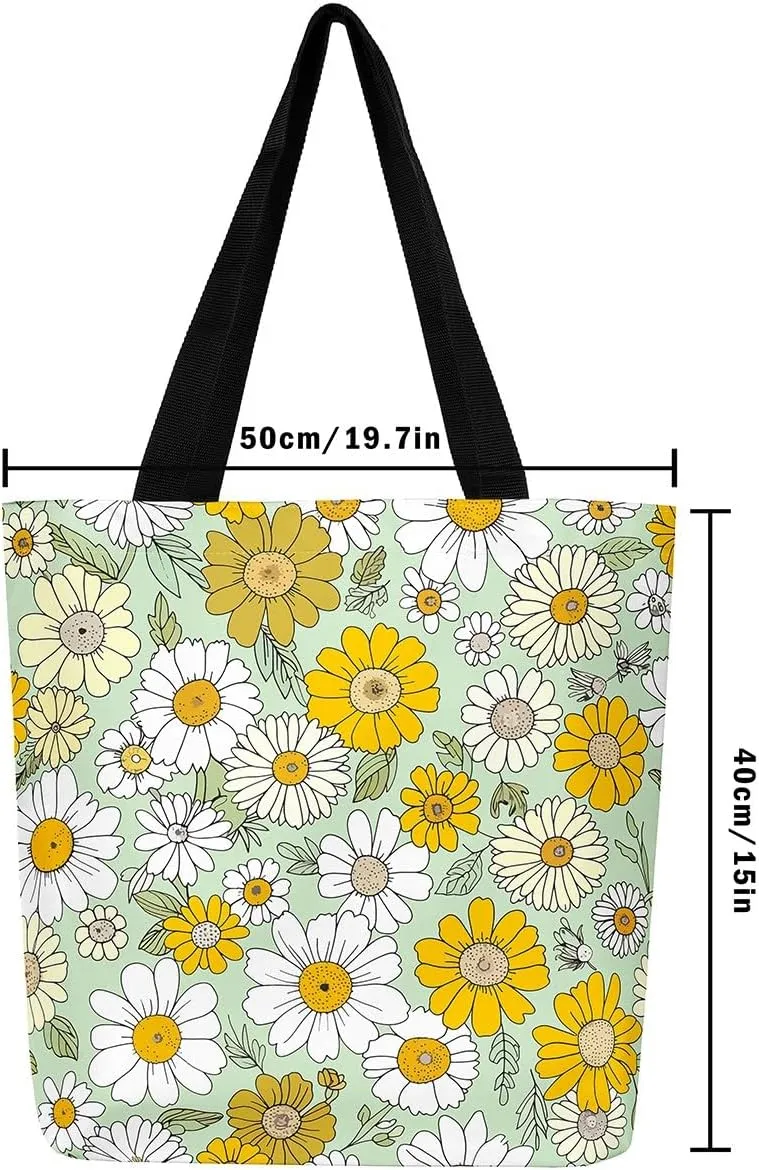 Rainbow Canvas Tote Bag for Women,Love Hearts Duffle Bag Colorful Cartoon Raindrop Reusable Grocery Shoulder Bag